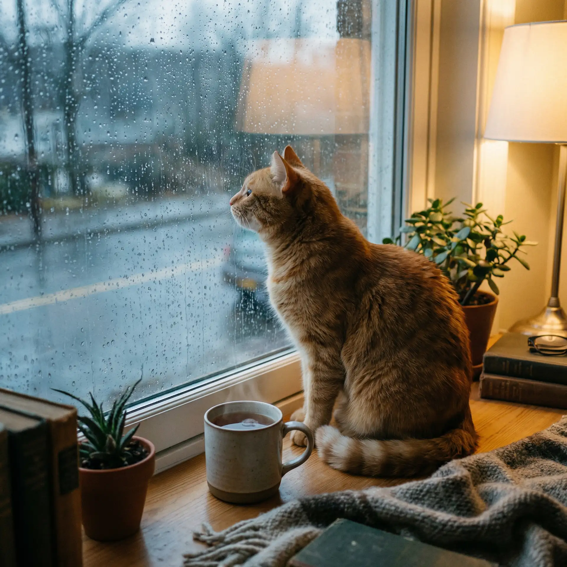 猫咪望着窗外的雨 - 51快播